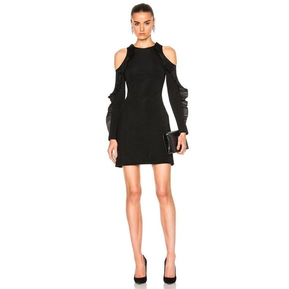NWT DAVID KOMA Ruffled Open Shoulder Dress In Black sz UK 10/ US 6 - Picture 1 of 14